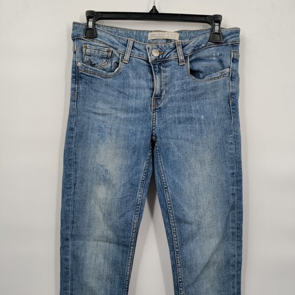 Zara Basic Z1975 Mid-Rise Raw Hem Denim Skinny Ankle Jeans Size 4 Women Blue - Picture 2 of 12